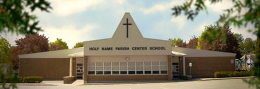 Front view of Holy Name Parish Center School building