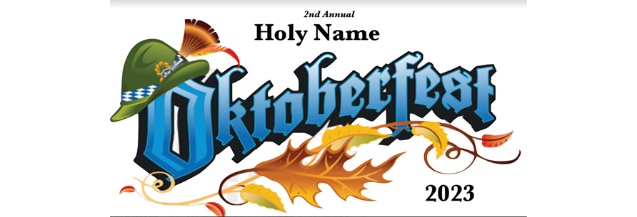 2nd annual Holy Name Octoberfest 2023 with leaves and hat