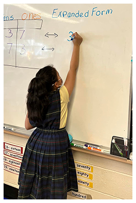 Girl writing on the board in the classroom